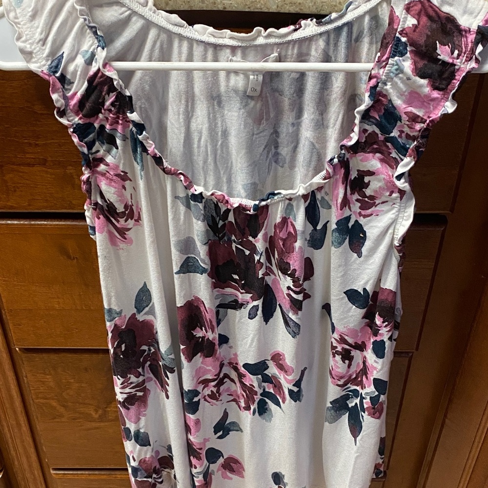 Maurices White/Purple/Pink Floral Ruffle Sleeveless Tunic Spring Summer